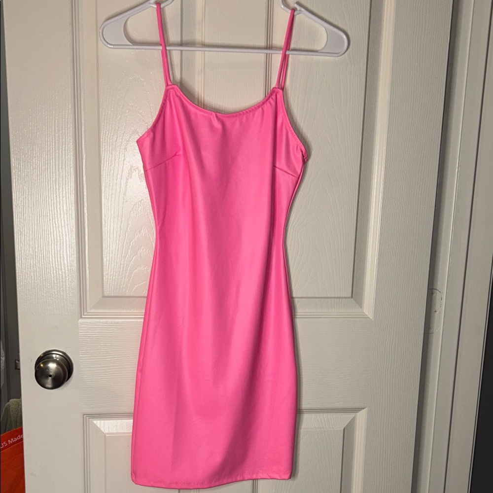 Pink Spaghetti Strap Pleather Dress